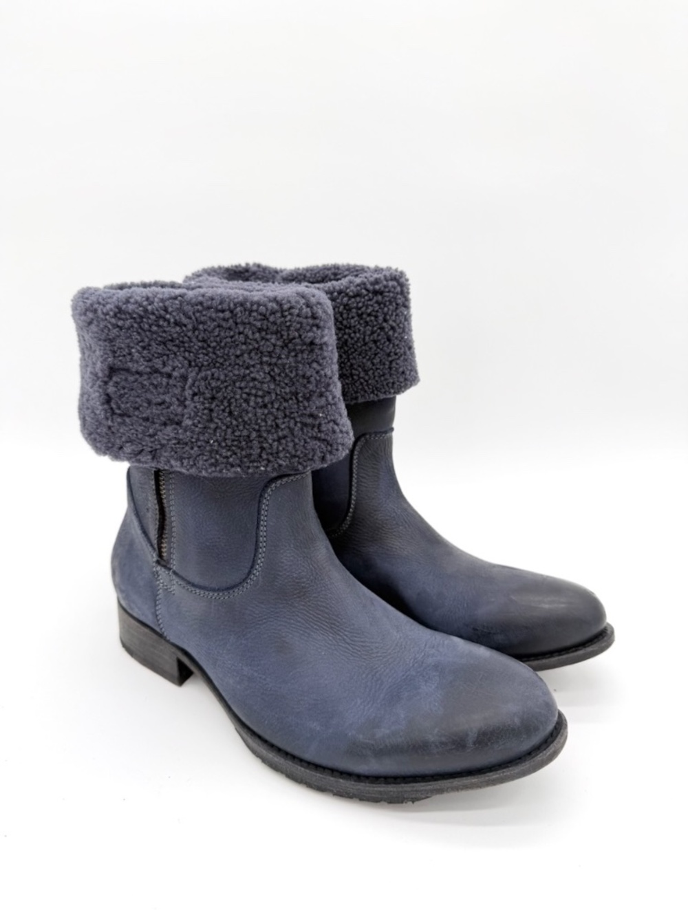 AUSTRALIA LUXE Collective Lever Navy Blue Leather Shearling Boots Womens 39 US 8
